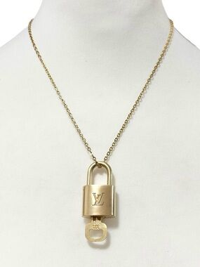 Authentic Louis Vuitton #306 Lock & Key Set on a 18K Gold Plated Chain Necklace